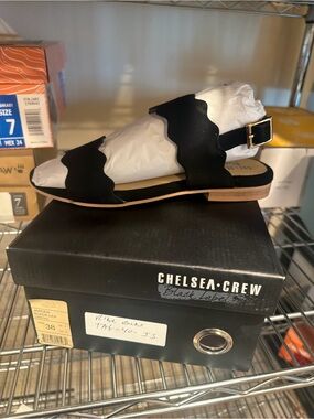 Chelsea Crew Women’s jarden Slingback sandals black leather size 7 m US